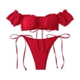 thumbnail image 1 of YDLCAFD Easter Women's Red Split Small Line Shoulder Top Strap Bikini, 1 of 8