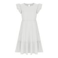 thumbnail image 5 of FAHXNVB Girls Crewneck Long Dress Solid Color Flutter Sleeve Ruffle Hem A-Line Swing Casual Dresses Summer Fashion Princess Dress 3-13 Years, 5 of 7