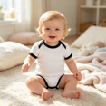 thumbnail image 3 of Ruyang Toddler Cotton Short Sleeved Bodysuit Color Blocked Trimmed Round Neck Romper Baby Crawling Suit for Boys Girls, 3 of 6