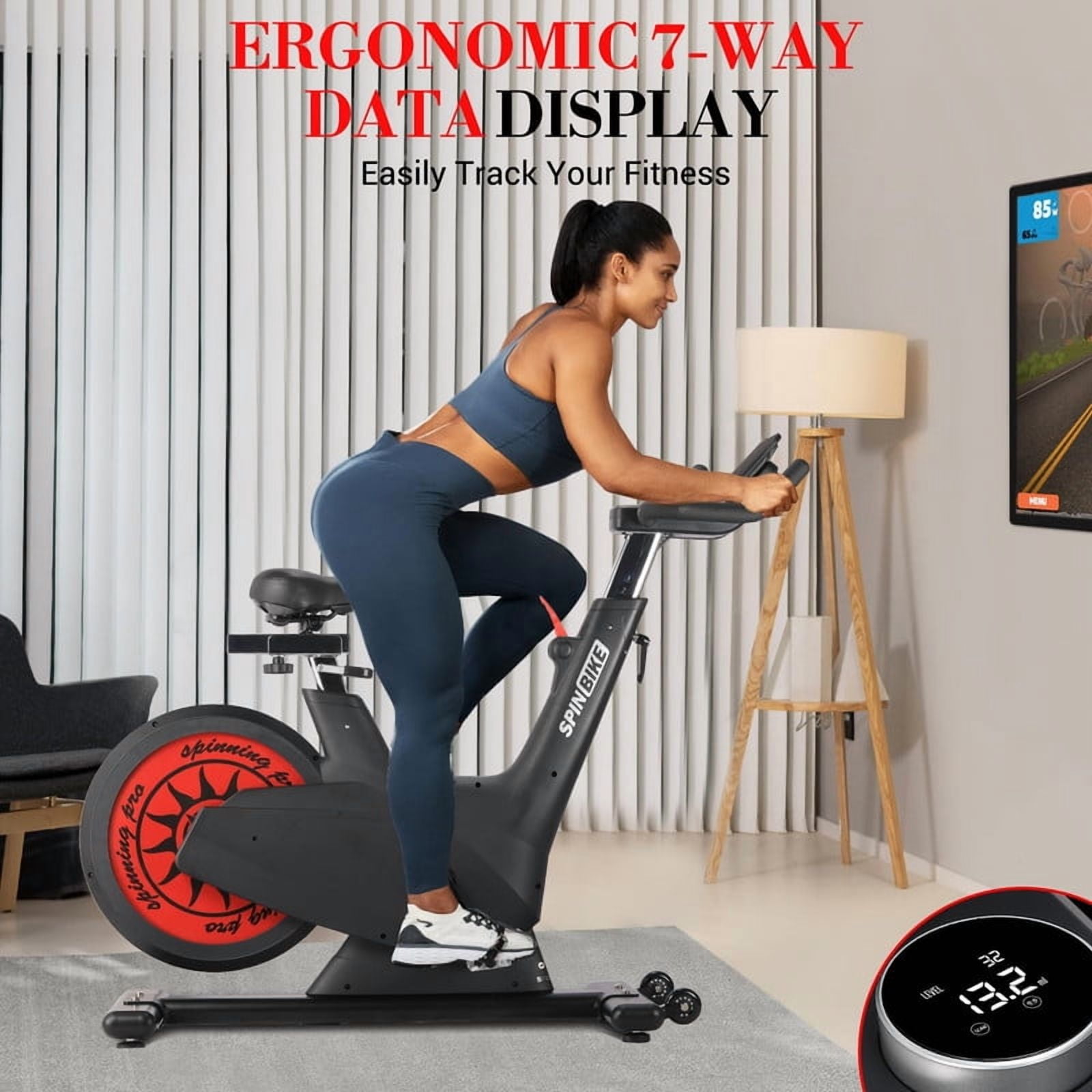 Towallmark Exercise Bike, Self Powered Indoor Cycling Bike With 32-Level Magnetic Resistance, 350 LbS Capacity Stationary Bike, Adjustable Seat Handlebars, Silent Belt Drive Fitness Bike