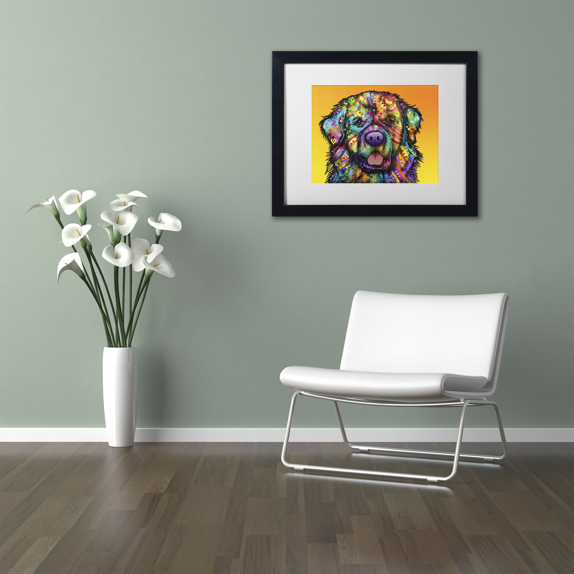 Trademark Fine Art 'Newfie' Canvas Art by Dean Russo, White Matte, Black Frame