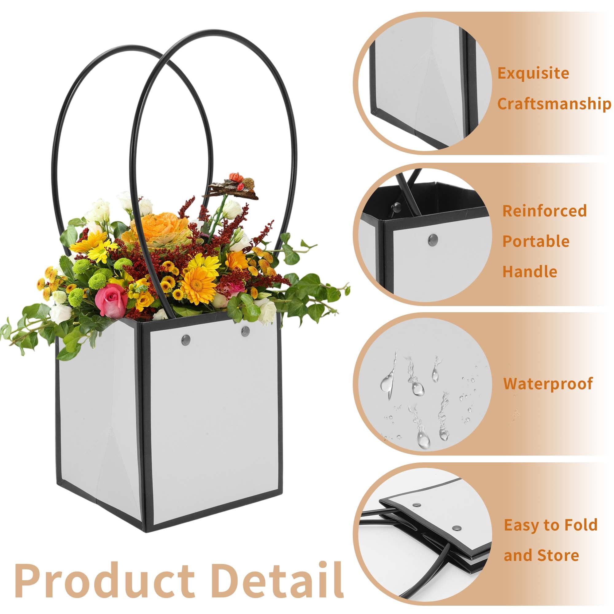 Unique Bargains 10Pcs Floral Bags with Handle White 4.53" x 4.13" x 5.12"
