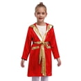 thumbnail image 2 of TiaoBug Kids Boys Boxing Robe Metallic Hooded Boxing Tops Cloak Boxer Long Sleeve Open Front Hooded Cloak with Belt Set Burgundy 12, 2 of 7