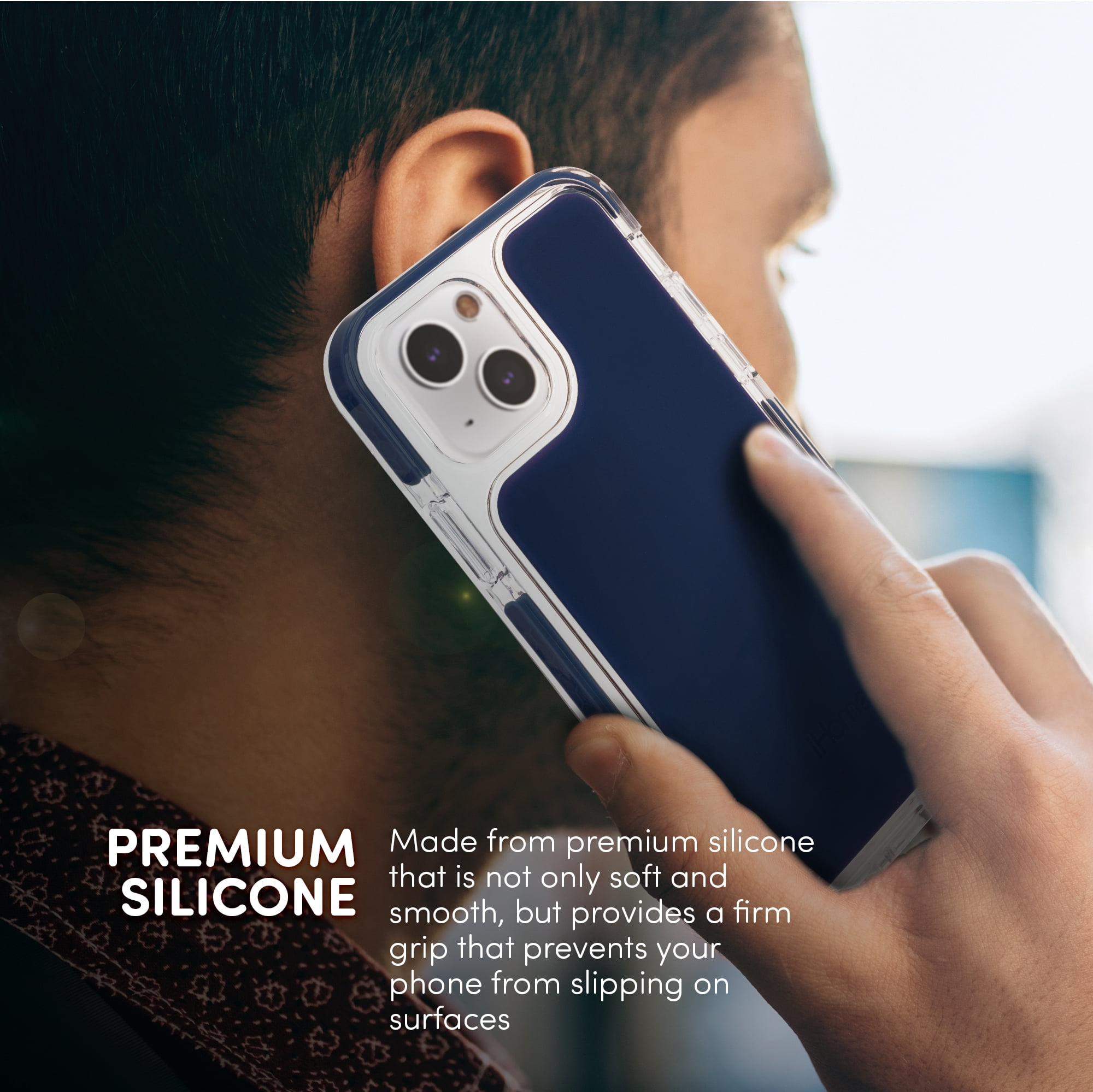 iHome iPhone 2021 6.1" Phone Case: Premium Silicone, Lightweight, Ultra Slim, Shock Absorbent Velo Protective Case- Wireless Charging Compatible- Navy