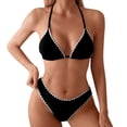 thumbnail image 2 of Fjofpr womens swimming suits 2 piece set Women's Summer Bikini Slim Backless Swimsuit Neck Bag Solid Color Floral Split Swimsuit, 2 of 8