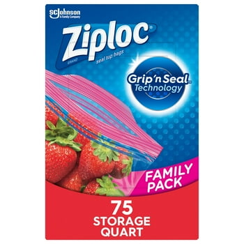 Ziploc® Brand Storage Bags with Grip 'n Seal Technology, Quart, 75 Count