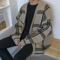 thumbnail image 4 of Suéter de punto azul a cuadros para hombre, cárdigan masculino con cuello en V, moda coreana de otoño 2024, rebajas de algodón, tops ajustados, estilo coreano X, 4 of 5