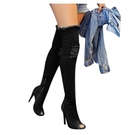 

Akiihool Women s Boots Women Stretch Suede Heel Boots Long Stretch Fall Boots (Black 7)