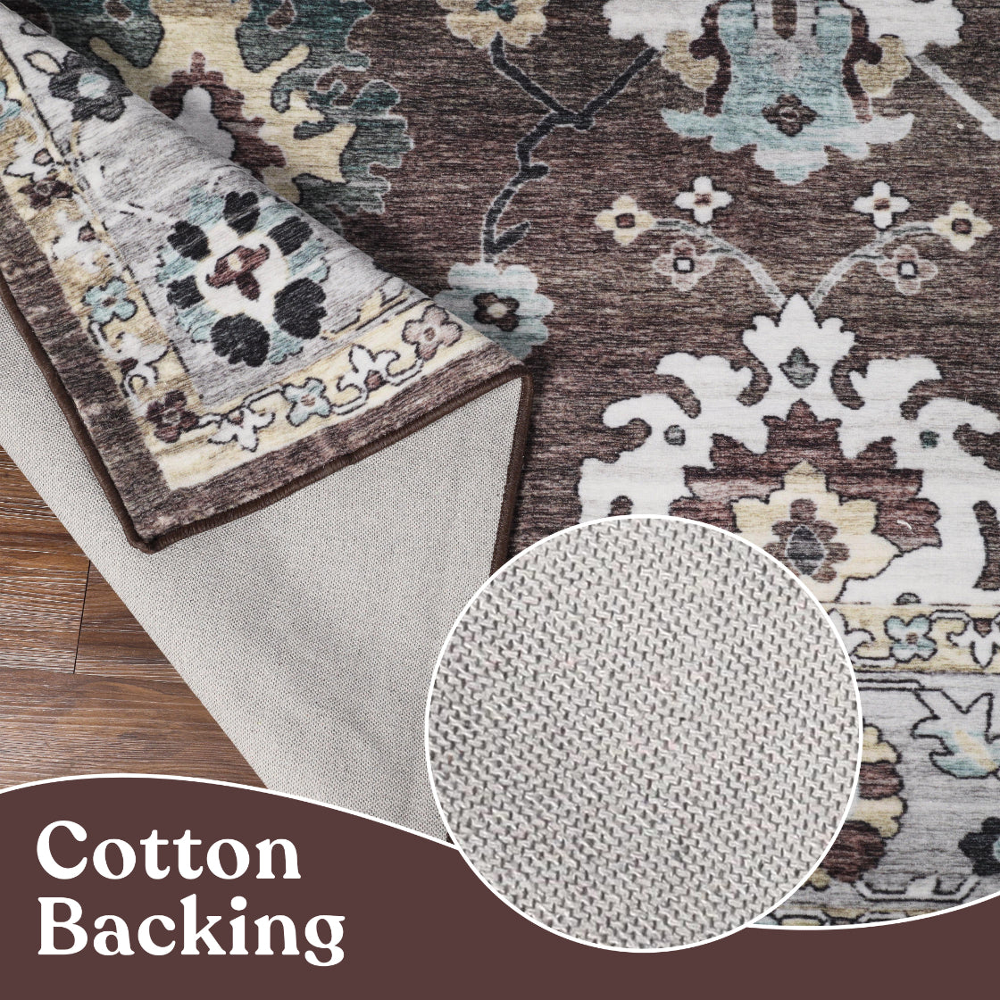 Superior Nuka Classic Floral Washable Indoor Area Rug, 10' x 14', Brown/ Grey