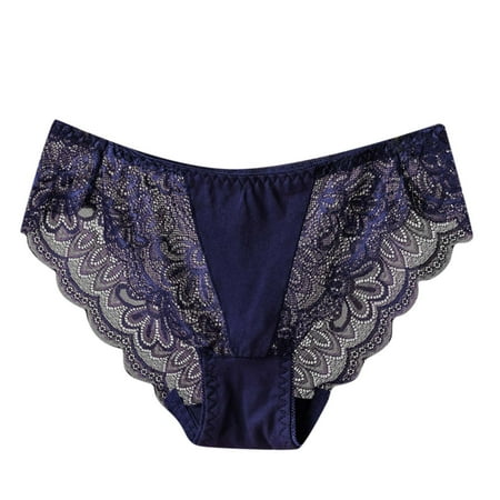 

Gubotare Women S Panties Ladies Show Wear Fashion Soft Ice Silk Seamless Low Waist Lace Hollow Briefs Blue XXL
