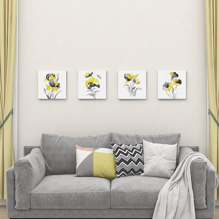 Flower Canvas Wall Art Yellow And Gray
