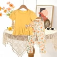 thumbnail image 6 of Xyant Toddler Girl Summer Clothes 12 18 24 Months 2T 3T 4T 5T Girls Outfit Short Sleeve Ruffle Bowknot Top+Floral Capri Pants 2Pcs Spring Set (Yellow,12-18 Months), 6 of 7