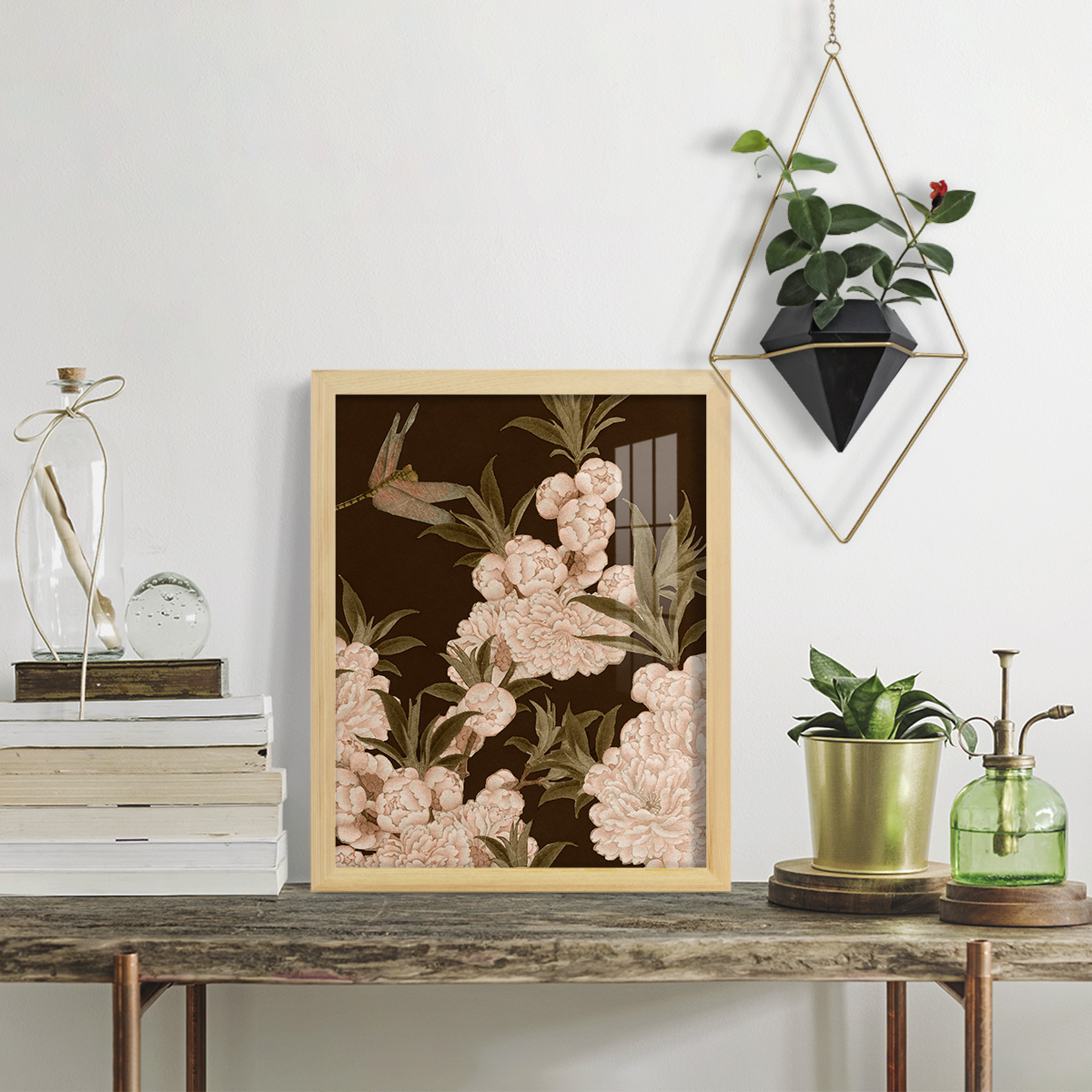 Asian Brocade III - Framed Print w/glass - Natural Wood