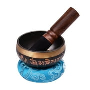 Tibetan Singing Bowl Set with 9.5cm/3.7inch Handmade Metal Sound Bowl & Soft Cushion(Random Color Delivery) & Wooden for Meditation Sound Chakra Healing Yoga Relaxation