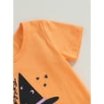 thumbnail image 6 of Liacowi Toddler Girl Halloween Clothes Witch Print Short Sleeve T-Shirt Stripe Pattern Wide Long Pants Set 12M 18M 24M 3T 4T 5T Little Girls Fall Outfit, 6 of 8