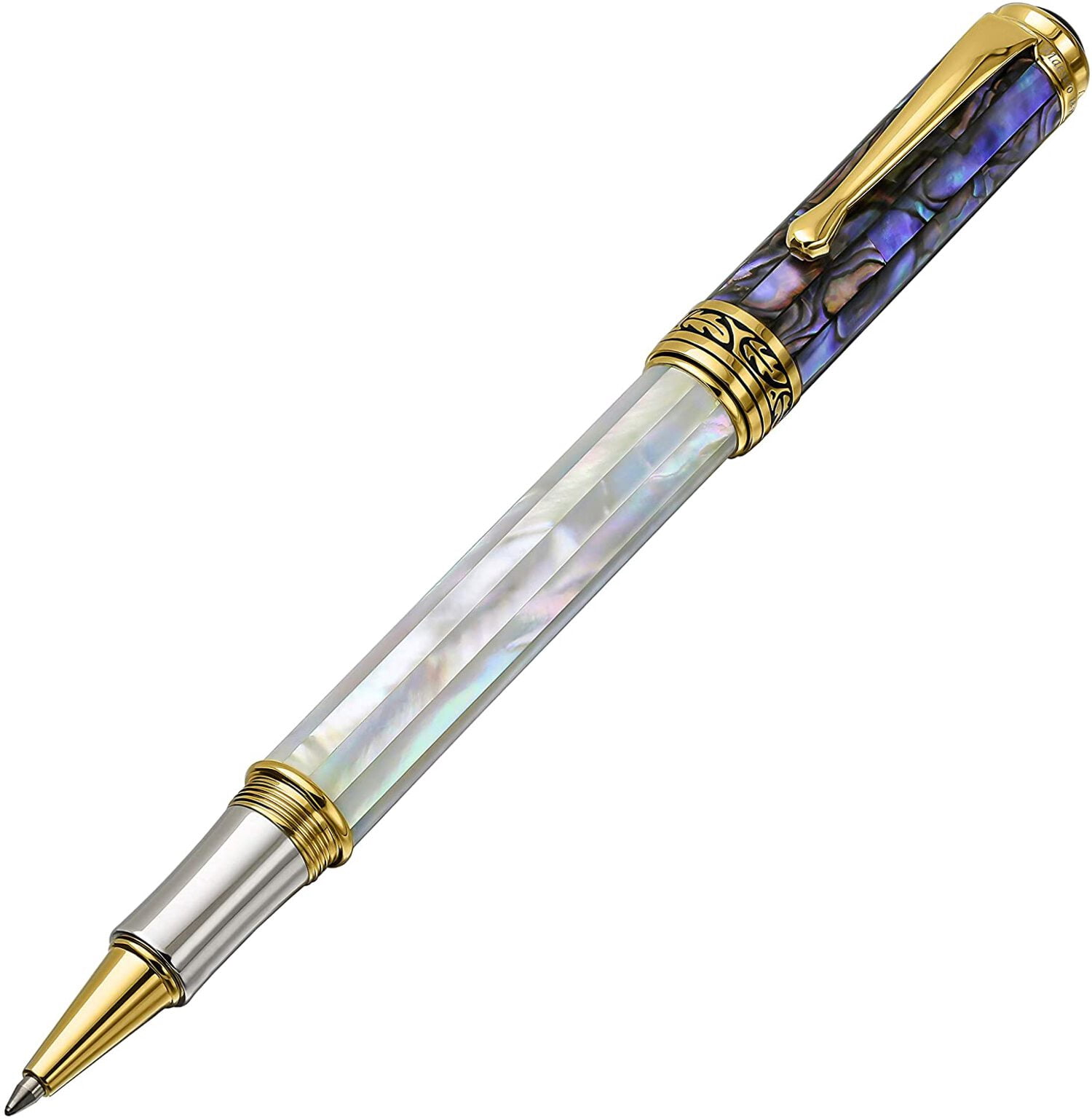 Xezo Xezo Maestro® 18K Gold Plated Rollerball Pen - Oceanic White Mother of Pearl  Paua Abalone