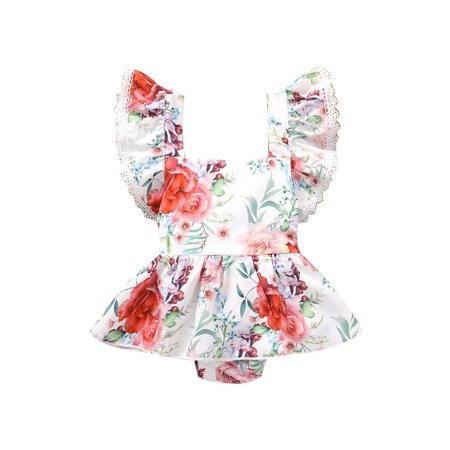 

Binmer Summer Toddler Baby Girl Floral Lace Flying Sleeve Strap Romper Jumpsuit