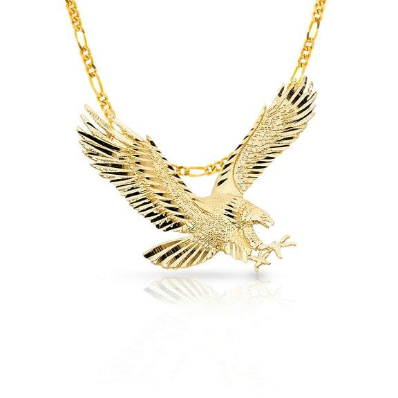 14K Yellow Gold Eagle Charm Pendant with 3.1mm Figaro 3 1 Chain Necklace