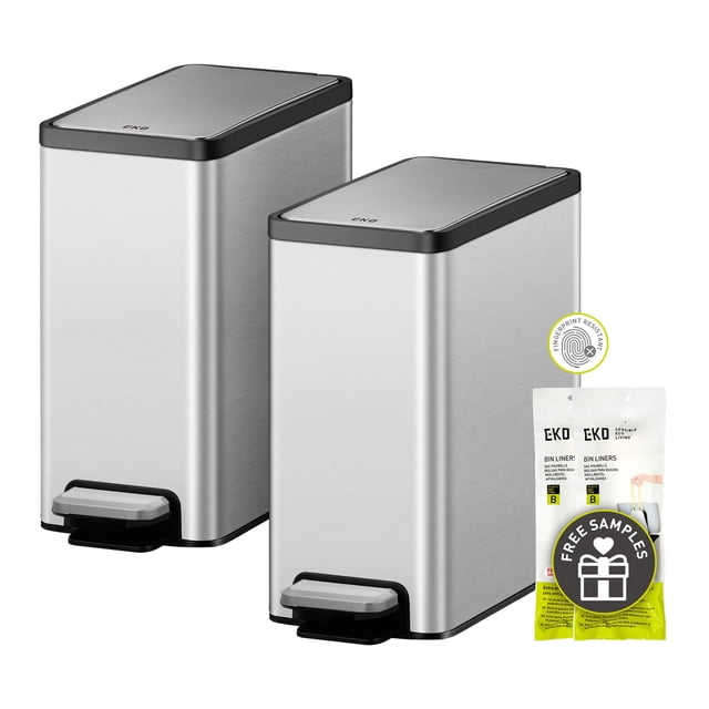 Cubo de basura EKO Slim para baño pequeño con tapa de acero inoxidable de 6 litros