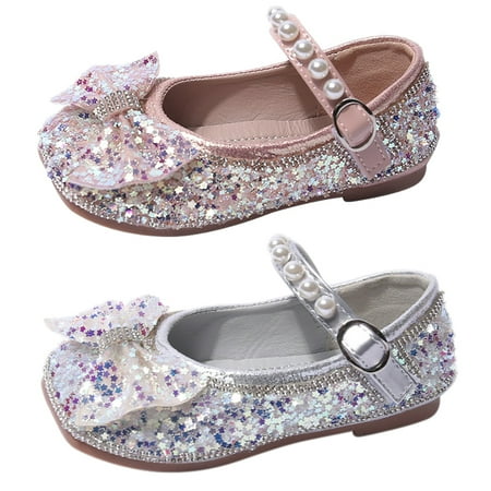 

Toddler Little Girl Dress Shoes - Big Girl s Mary Jane Glitter Sparkly Pearl Ballet Flats Party School Wedding