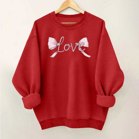 XUNKUSGA Valentine's Day Shirts Women Casual Loose Crewneck Long Sleeve Shirts for Women Fashion Heart Graphic Soft Sweatshirts for Women Casual Valentines Pullover Top XS-3XL Red