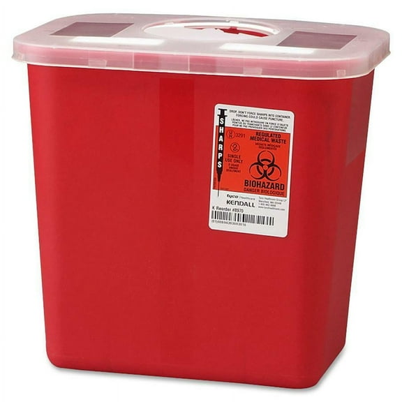 Covidien Sharps 2 Gallon Container with Rotor Lid - 2 gal Capacity - 10" Height x 10.5" Width x 7.3" Depth - Red - 1 Each | Bundle of 2 Each