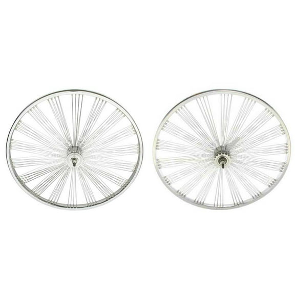 Chrome 26" FAN 144 Spoke Wheel Set. Front and Back Coaster Wheel