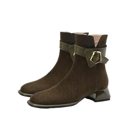 

Fesfesfes England Middle Heel Suede Metal Buckle Strap Squares Head Short Boots Fashion Retro Ladies Thick Heel Thin Fashion Boots Zipper Short Boots Cowgirl Boots 6.5(38)