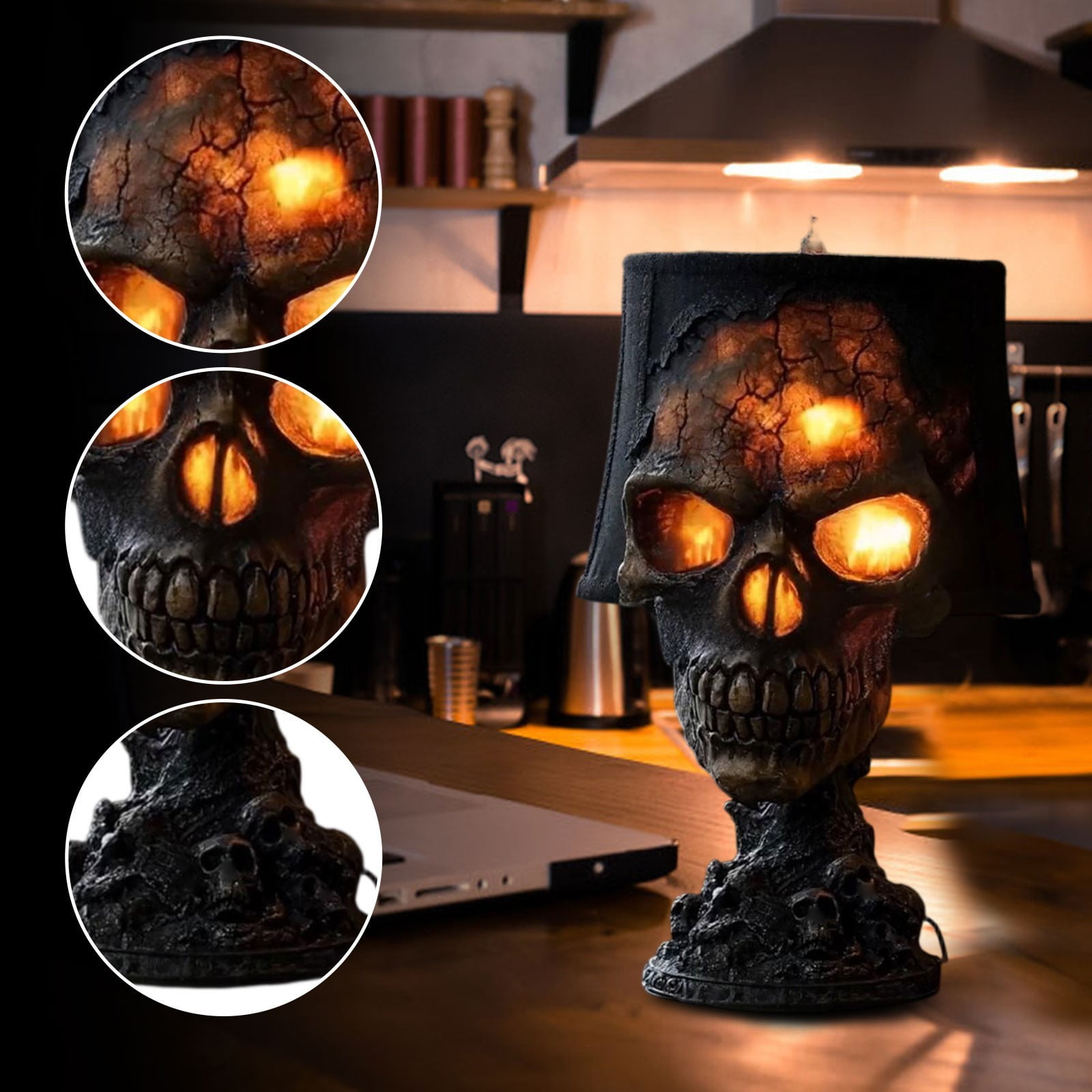 Lava Stone Skull Lamp, Spooky LED Desk Light, Halloween & Gothic