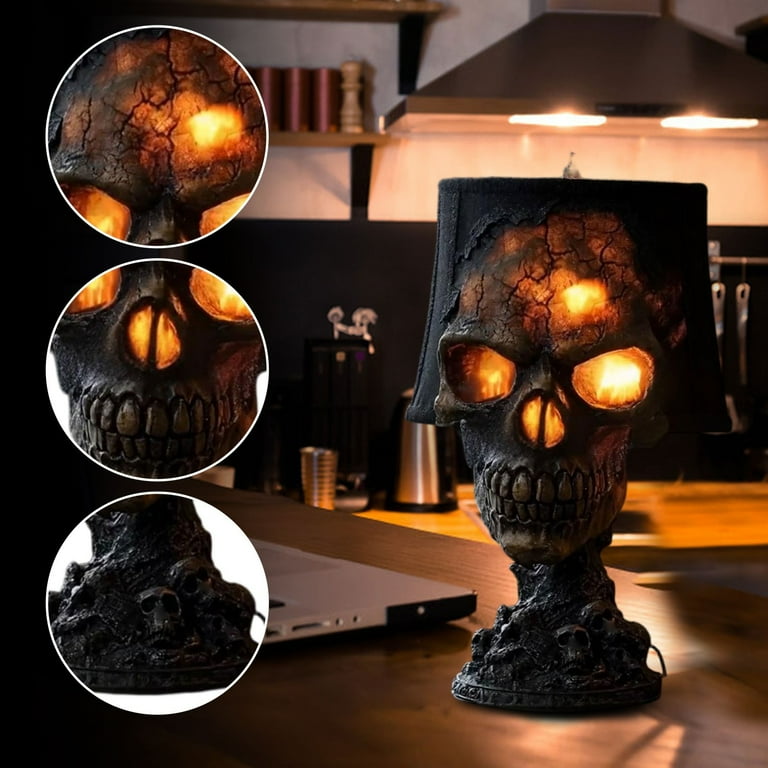 Skull Flame Table Lamp,Halloween Decorative Skull Lamp,Gothic