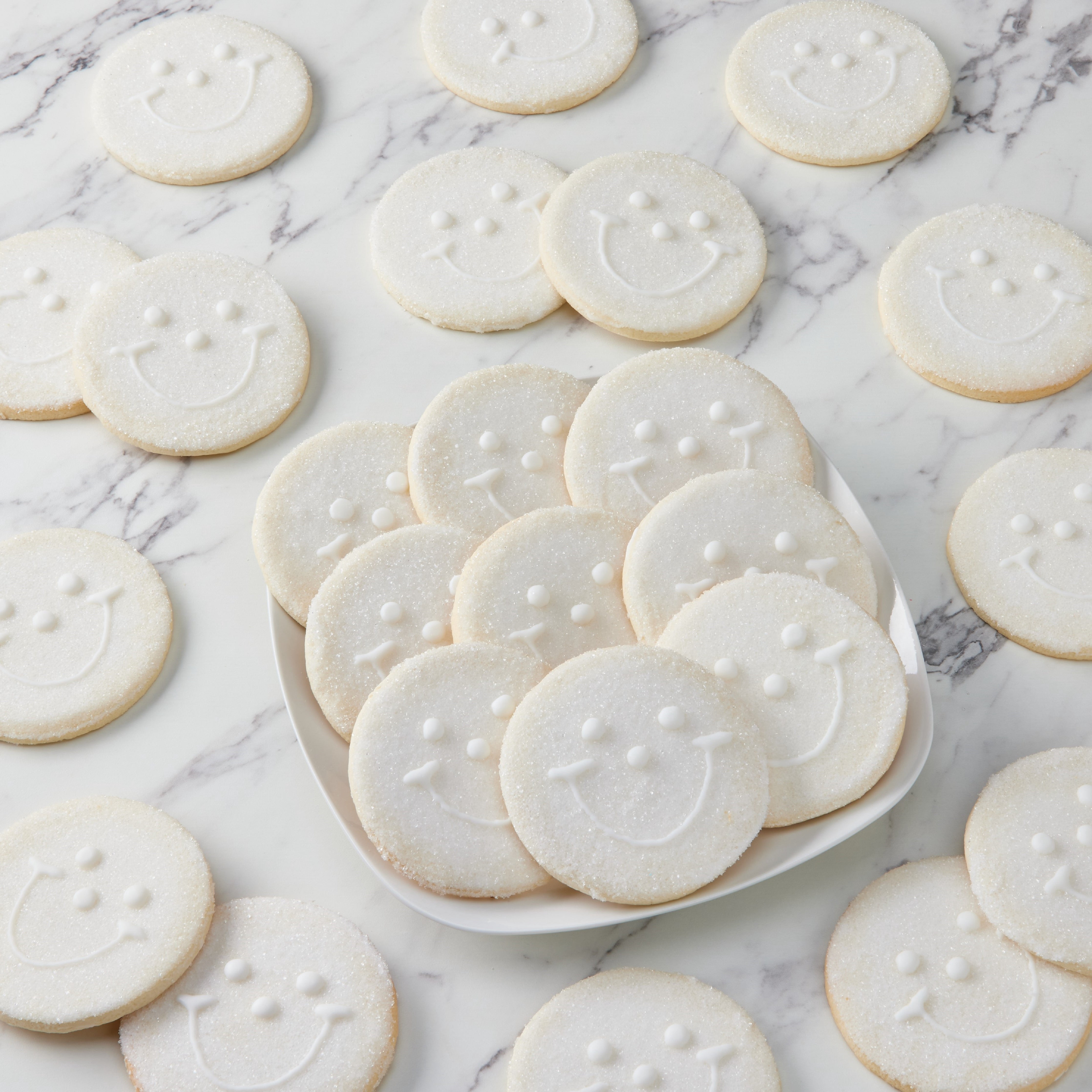 24-Pack White Sparkling Smiley Cookies - Nut Free, Kosher, Individually Wrapped Sugar Cookies