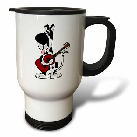 3dRose Harlequin Great Dane Playing the Guitar, Travel Mug, 14oz, Stainless Steel