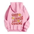 thumbnail image 4 of WXLWZYWL Womens Fall Tops Casual Y2K Slogan Hoodie Good Things Are Coming Sweatshirts Oversized Drop Shoulder Fleece Pullover Tops with Pockets, 4 of 4
