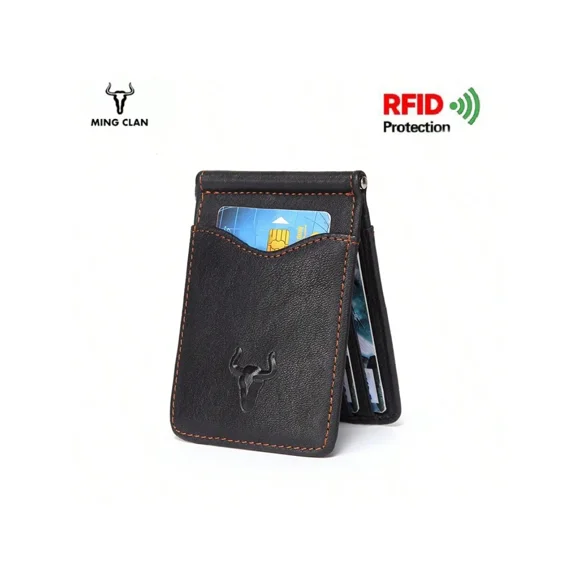 Slim Minimalist Wallet For Men With Money Clip,RFID Wallet For Women,Genuine Leather Ultra Thin Wallet Anti Theft Men's Wallet Credit Card Holder Mini Bifold Front Pocket Wallet With 7 Card Slots