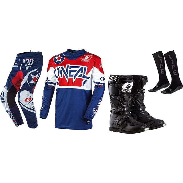 Oneal Element Warhawk Rouge Jersey Pantalon Bottes Chaussettes Combo