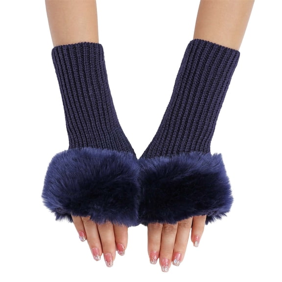 Womens Gloves Short Plush Fall Wrist Knitted Wool Warm Fingerless Winter Gloves