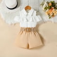 thumbnail image 4 of ITSAME Girls Outfits 3-Piece, with Belt Lapel Ruffled Tops and Shorts Summer Fashion Casual Clothes Set Khaki Size 3-4, 4 of 7