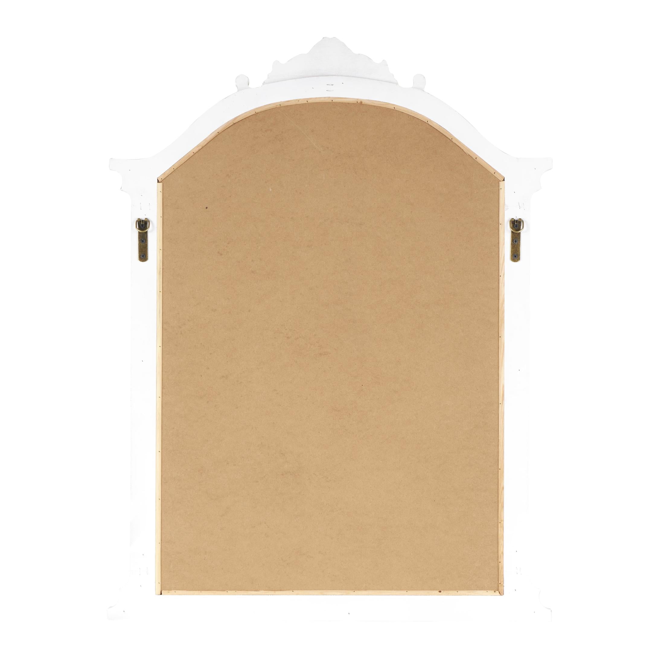 DecMode 28" x 37" Cream Arched Scroll Fleur De Lis Wall Mirror with Brown Distressing