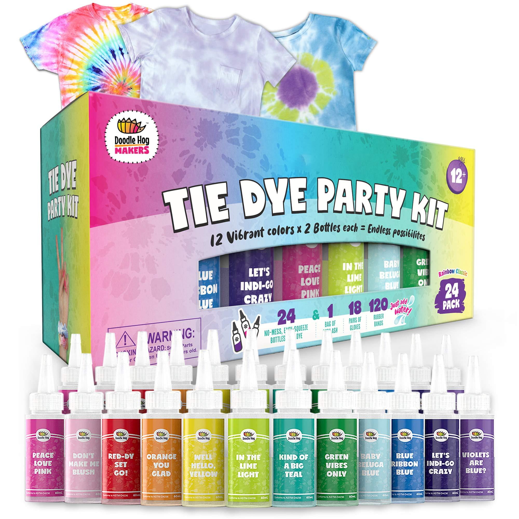 Doodlehog Easy Tie Dye Party Kit for Kids, Adults, and Groups (24 Pack