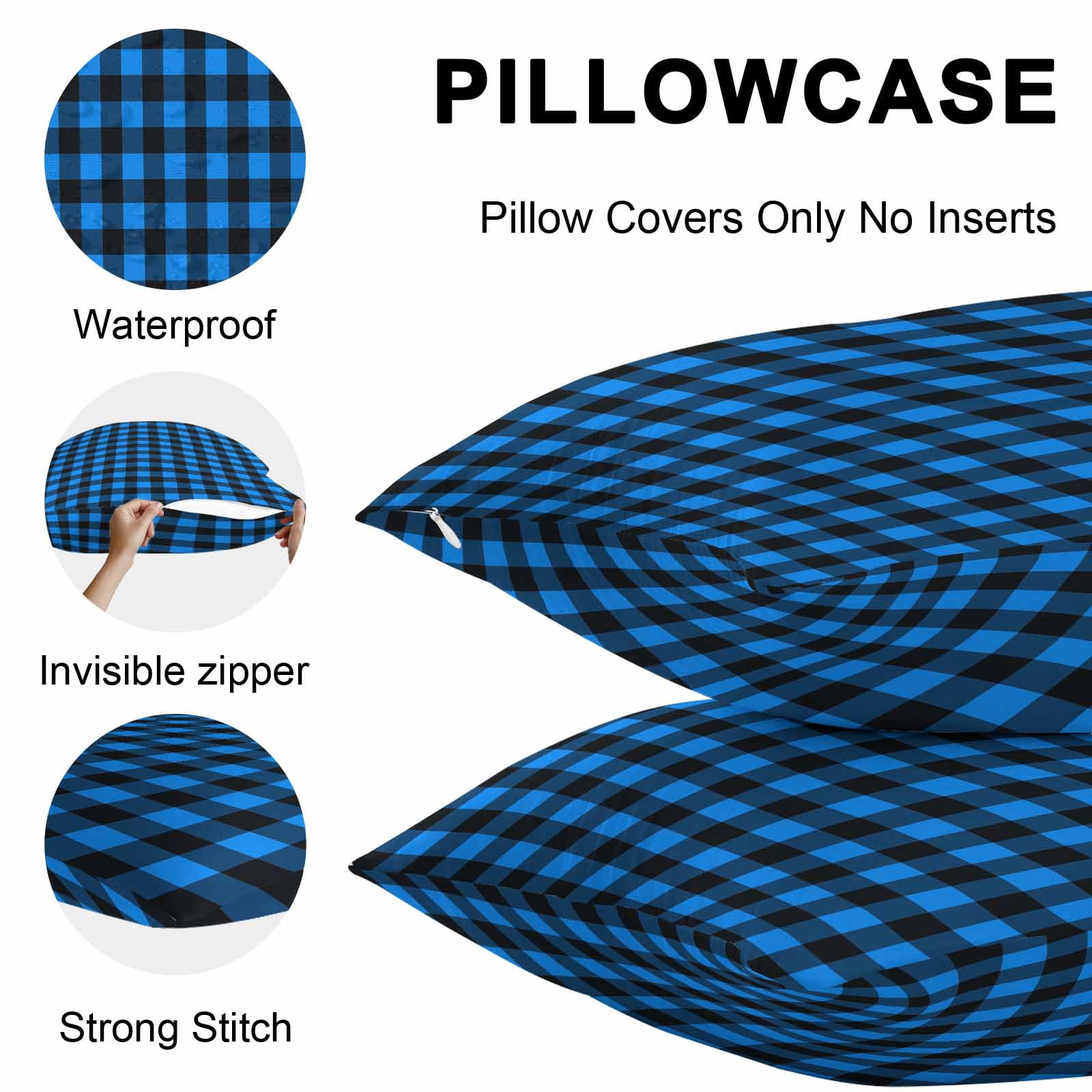Black Blue Plaid Outdoor Pillow Covers 20x20 Inch Throw Pillow Covers Set of 2 Waterproof Decorative Pillow Cases Country Buffalo Checked Gingham Cushion Covers for Patio Furniture Garden Couch Sofa