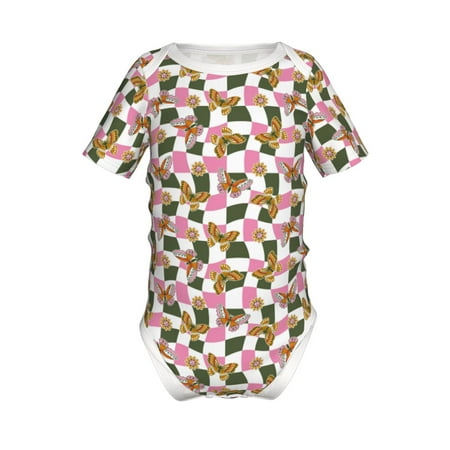 

Junzan Abstract Pink Plaid Butterfly Print Short-Sleeve Baby Climbing Clothes Bodysuits for Infant One-Piece for Baby Boys & Girls Baby Clothes Baby Romper with Snap Closure-9M
