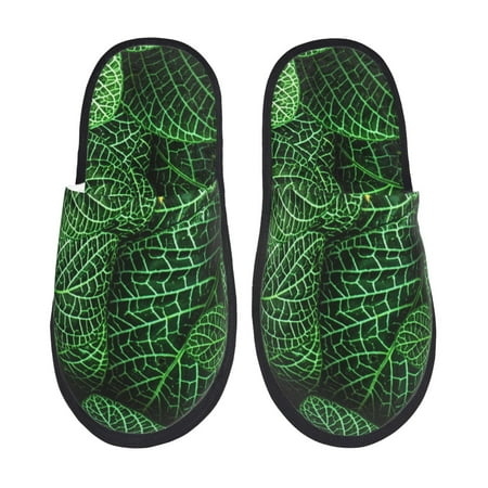 Balery Natural Green Leaves Slient Indoor Furry Fleece Comfort House Shoes Soft Non-Slip Home Shoes Cotton slippers House Slippers-- Medium