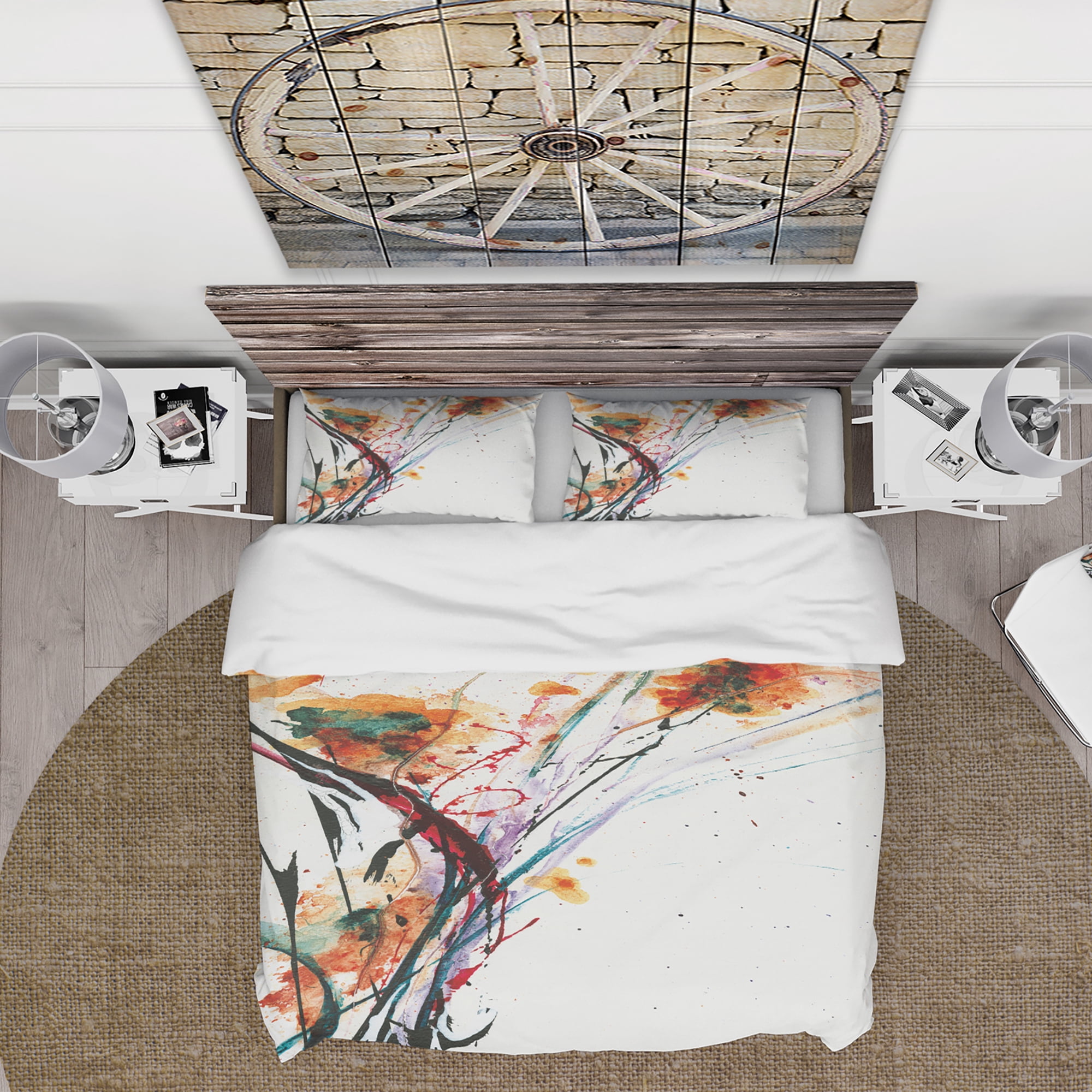 Designart 'Abstract Orange Flowers' Cottage Duvet Cover Set
