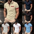 thumbnail image 3 of Men Striped Lapel Shirt Short Sleeve T Shirt Casual Loose Top Summer Zip-up Tee, 3 of 8