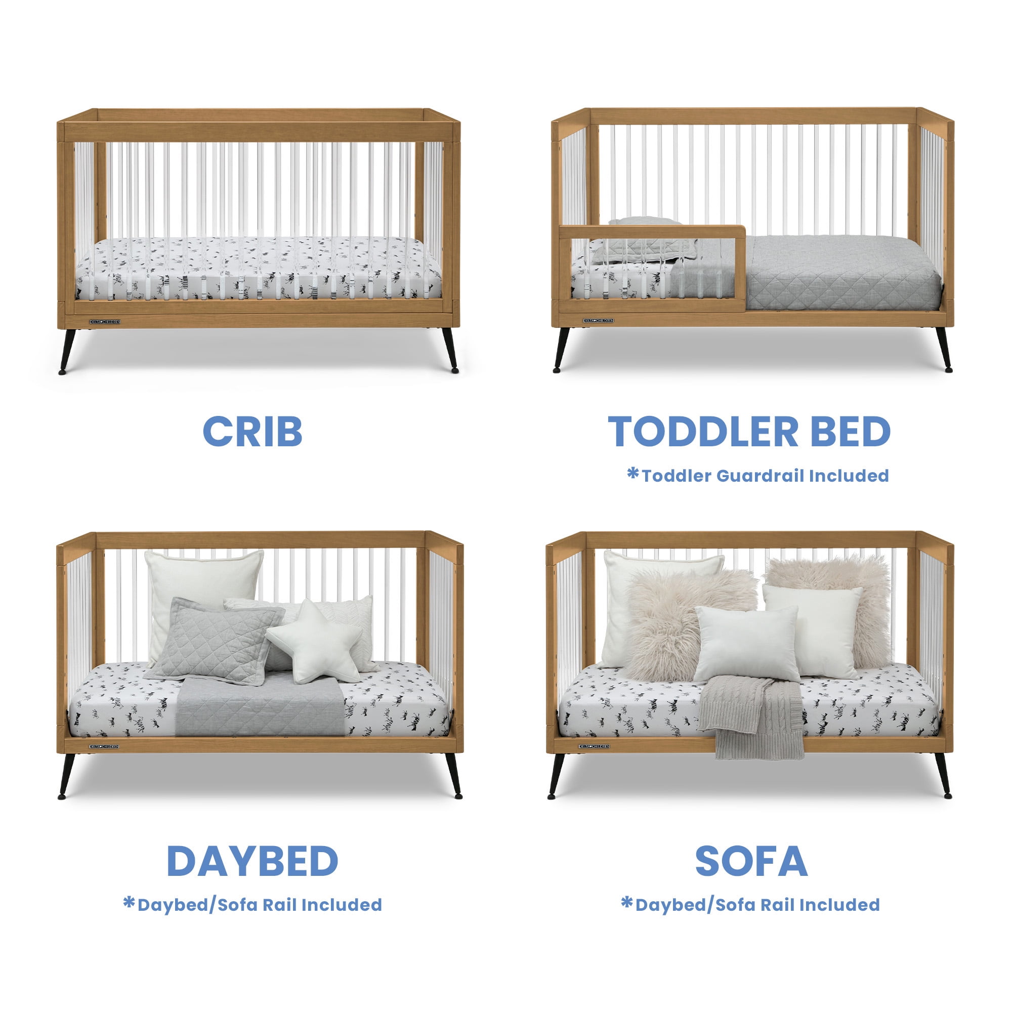 Delta Children Sloane 4-in-1 Acrylic Convertible Crib - Greenguard Gold Certified, Acorn/Matte Black