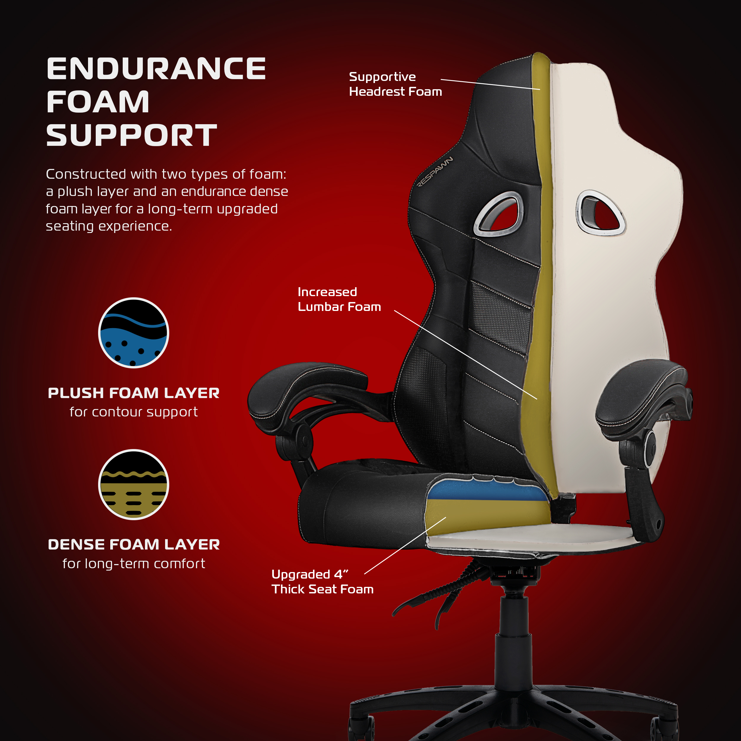 RESPAWN Ergonomic & Lumbar Support Swivel Gaming Chair, Black - image 4 of 21