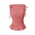 thumbnail image 4 of Wang6 Women's Plaid Printed Tank Tops Causal Sleeveless Smocked Waist Tops Lace up Strap Tshirts Ladies Summer Going out Tees Top 0617liRD2 XS, 4 of 5