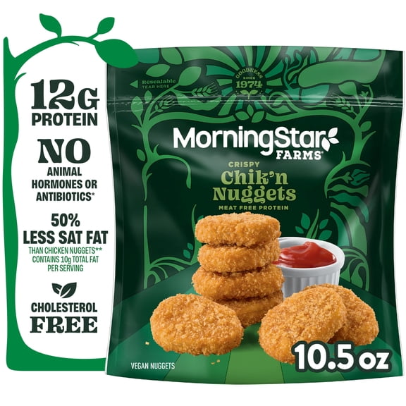 MorningStar Farms Original Plant Based Crispy Chik'n Nuggets, Vegan Chicken, 10.5 oz Bag