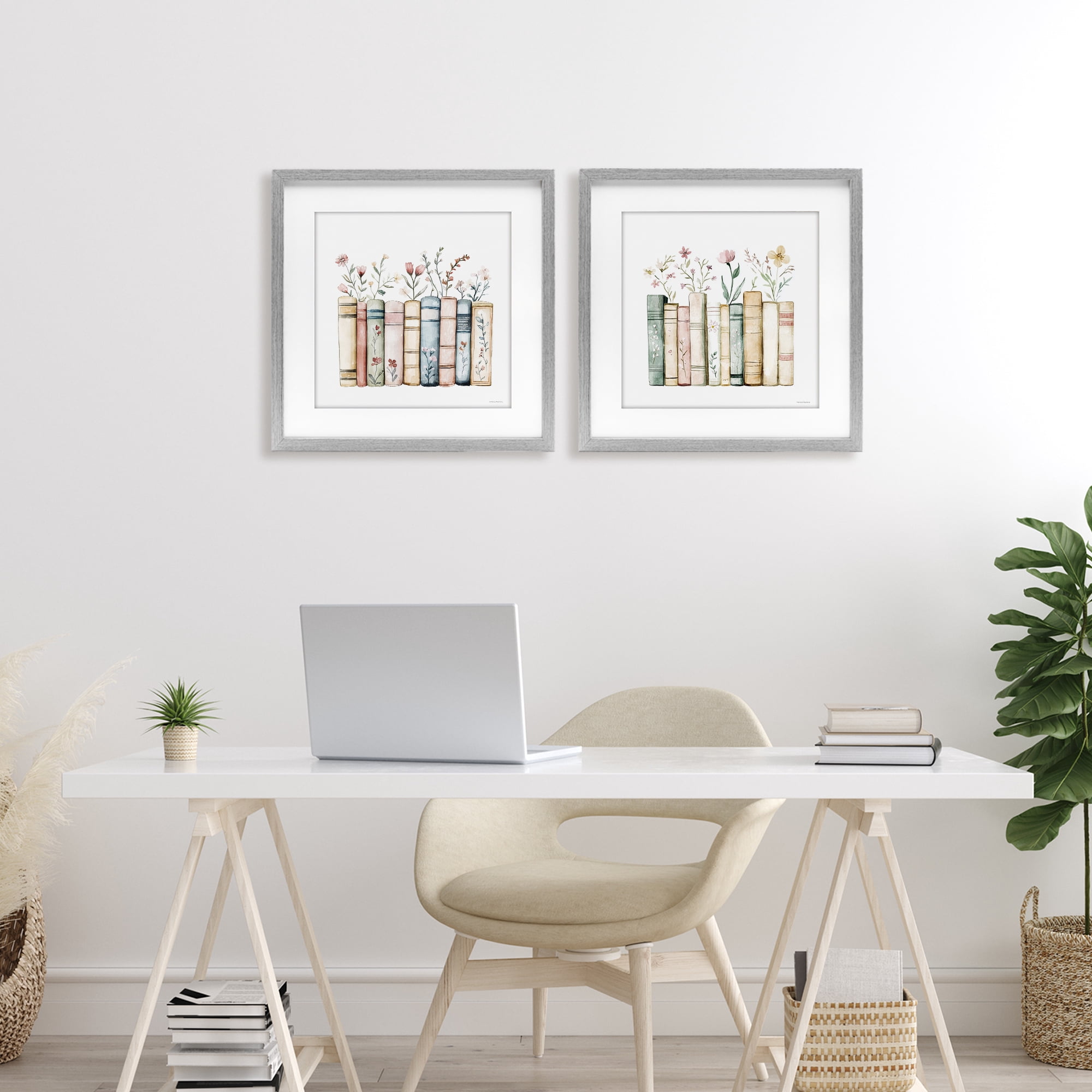 Stupell Industries Floral Stories & Blossoms 2 Piece Gray Framed Print Under Glass Set, design by Svetlana Aleynikova