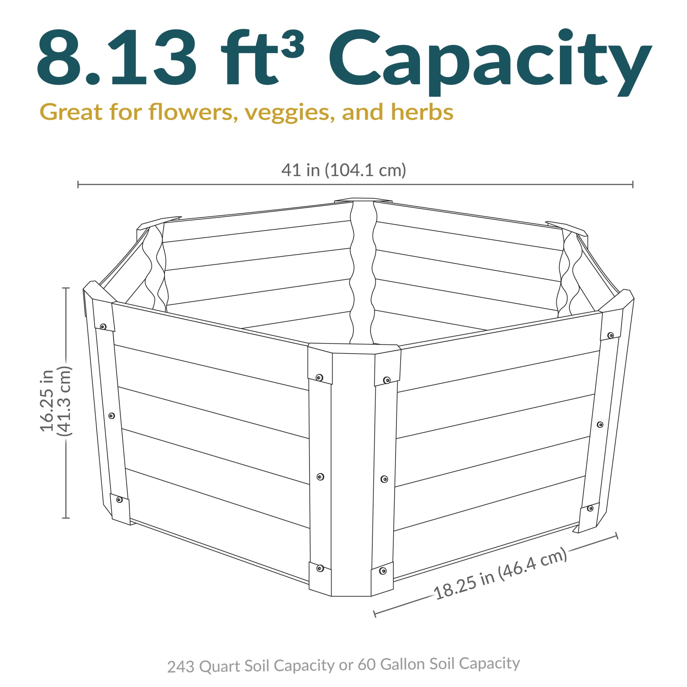 Sunnydaze 41" x 35.5" x 16.25" Hexagon Brown Galvanized Steel Raised Garden Bed